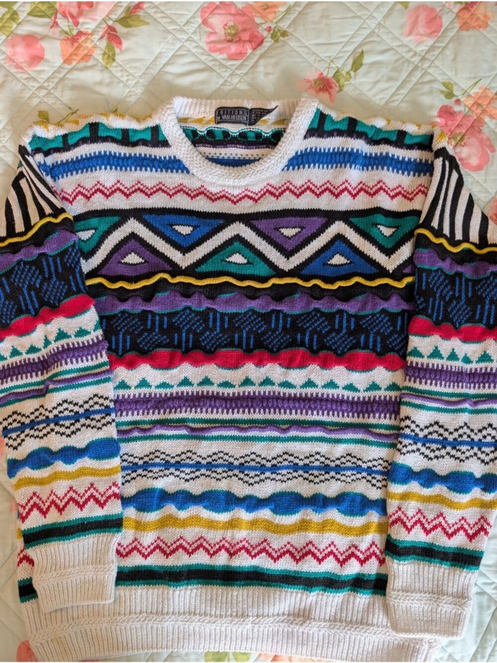Vintage Editions Van Heusen 3D Knit Sweater Unisex Size L Multicolor 80s Y2K